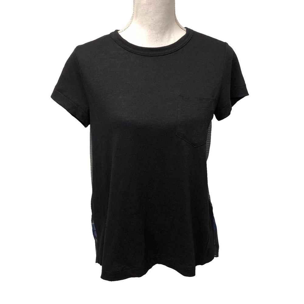 Sacai Linen Blouse Top Womens 3 Large Black Pleated Flowy Short Sleeve Urban